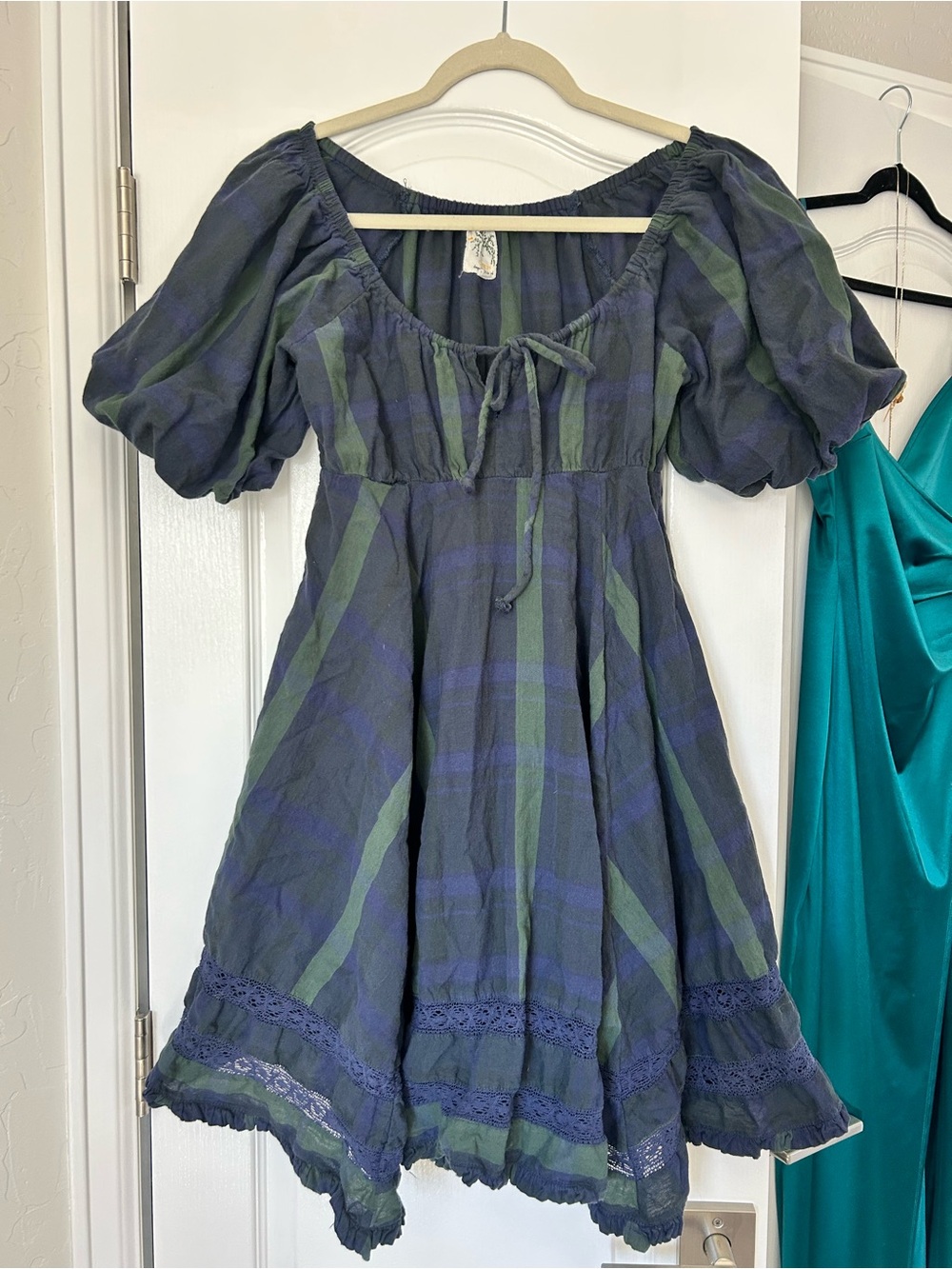 Citrus Puff Sleeve Plaid Dress